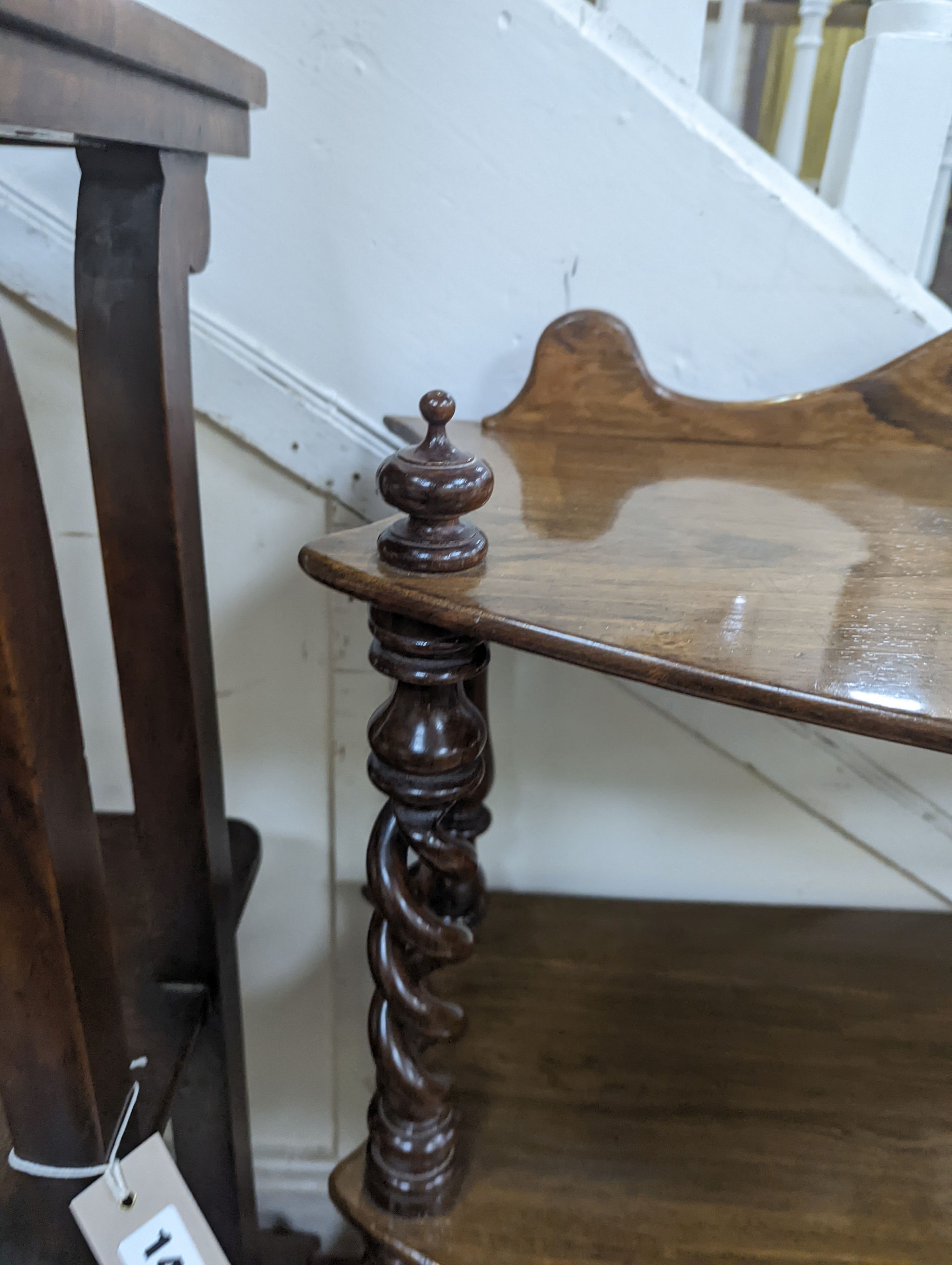 A Victorian Rosewood three tier whatnot. W-70cm, D-32cm, H-73cm.